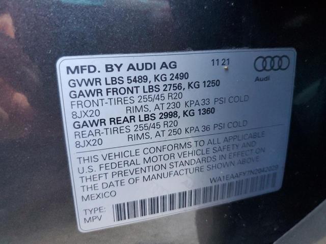 2022 Audi Q5 Premium Plus 45 VIN: WA1EAAFY7N2042029 Lot: 59573814