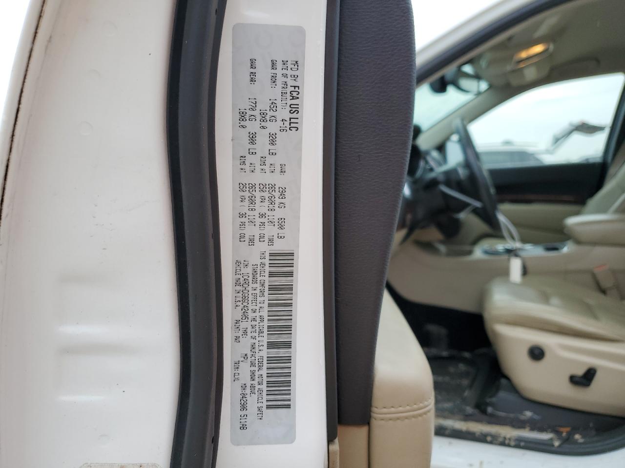 1C4RDHDG6GC424051 2016 Dodge Durango Limited