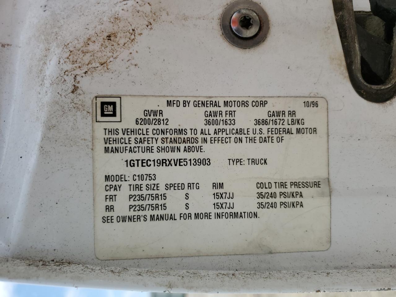 1GTEC19RXVE513903 1997 GMC Sierra C1500