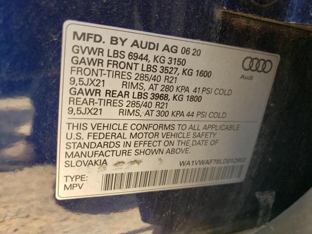 2020 AUDI SQ7 PRESTI WA1VWAF78LD012953