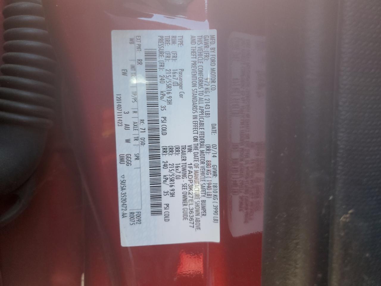 1FADP3K27EL363677 2014 Ford Focus Se