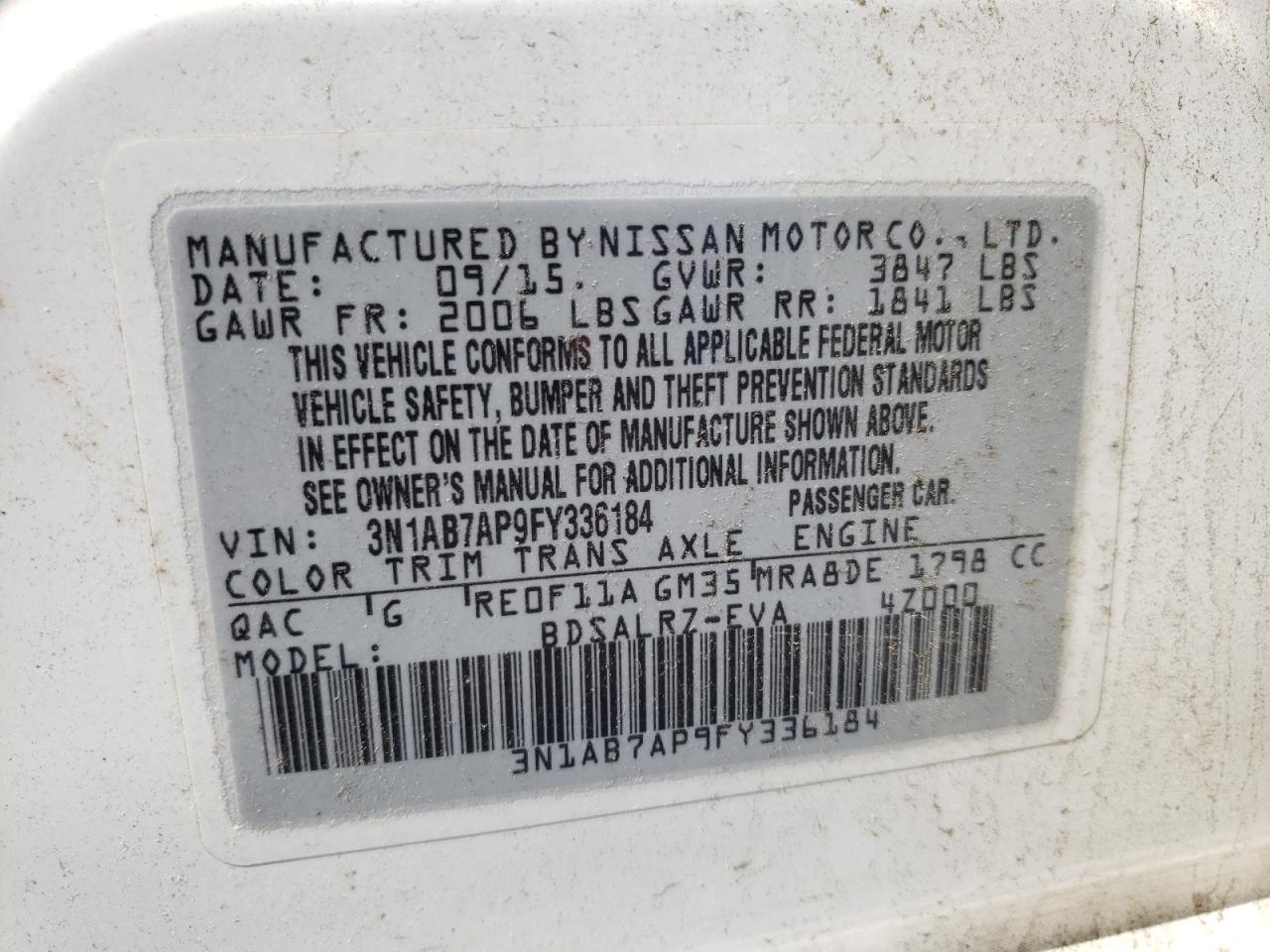 3N1AB7AP9FY336184 2015 Nissan Sentra S