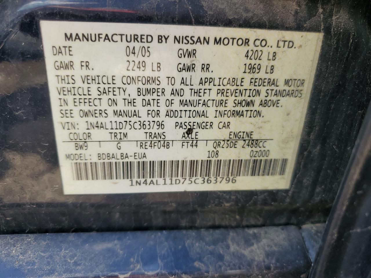 1N4AL11D75C363796 2005 Nissan Altima S