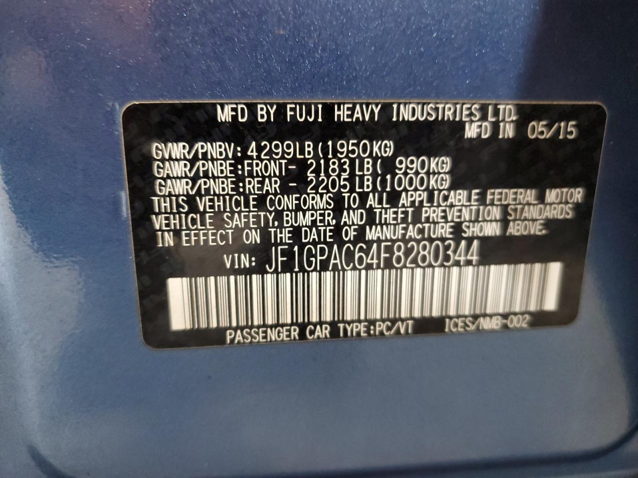 JF1GPAC64F8280344 2015 Subaru Impreza Premium