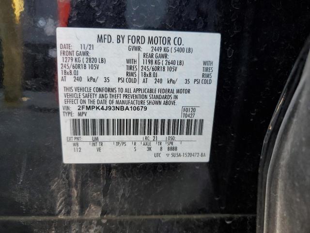 2022 Ford Edge Sel VIN: 2FMPK4J93NBA10679 Lot: 61762664