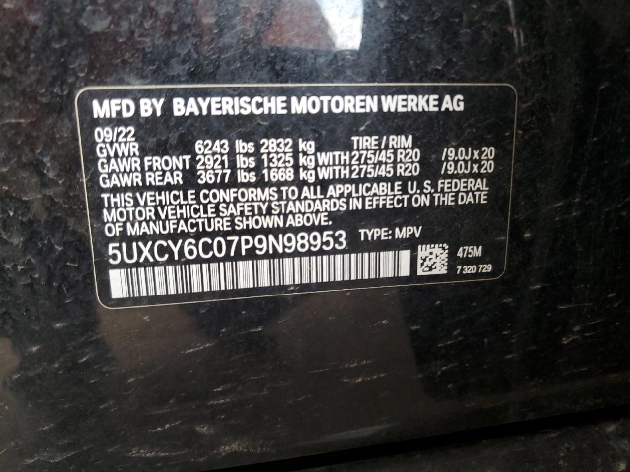 5UXCY6C07P9N98953 2023 BMW X6 xDrive40I