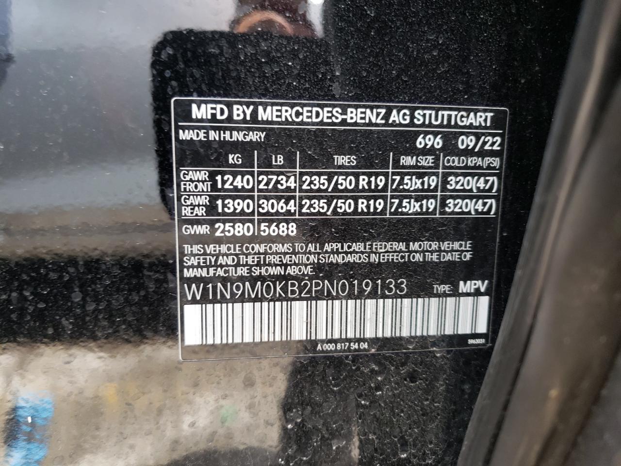 W1N9M0KB2PN019133 2023 Mercedes-Benz Eqb 300 4Matic