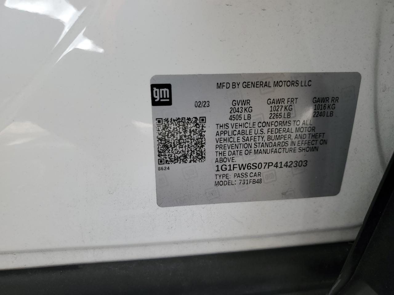 1G1FW6S07P4142303 2023 Chevrolet Bolt Ev 1Lt