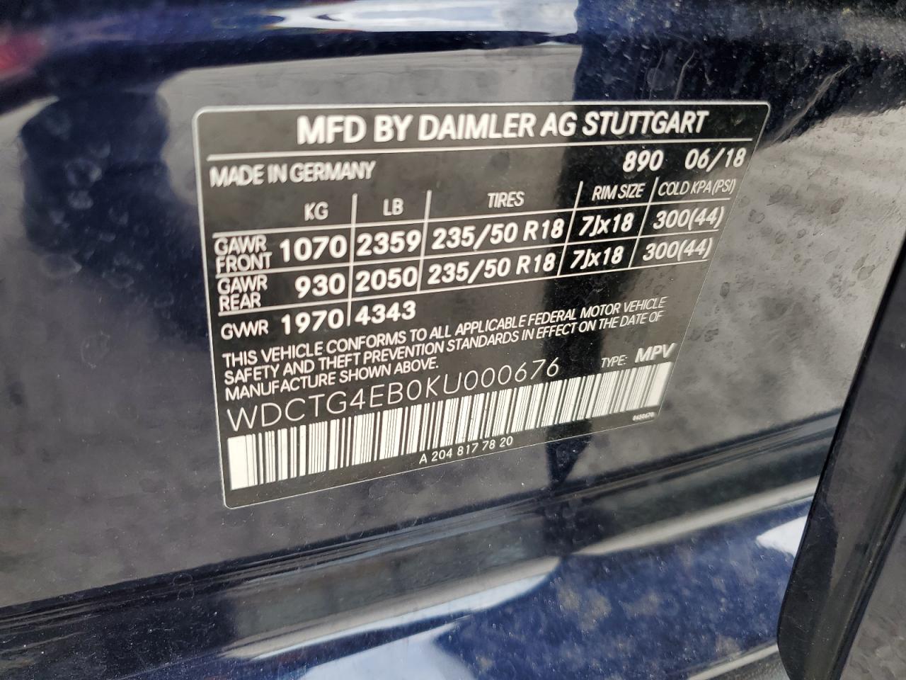 WDCTG4EB0KU000676 2019 Mercedes-Benz Gla 250