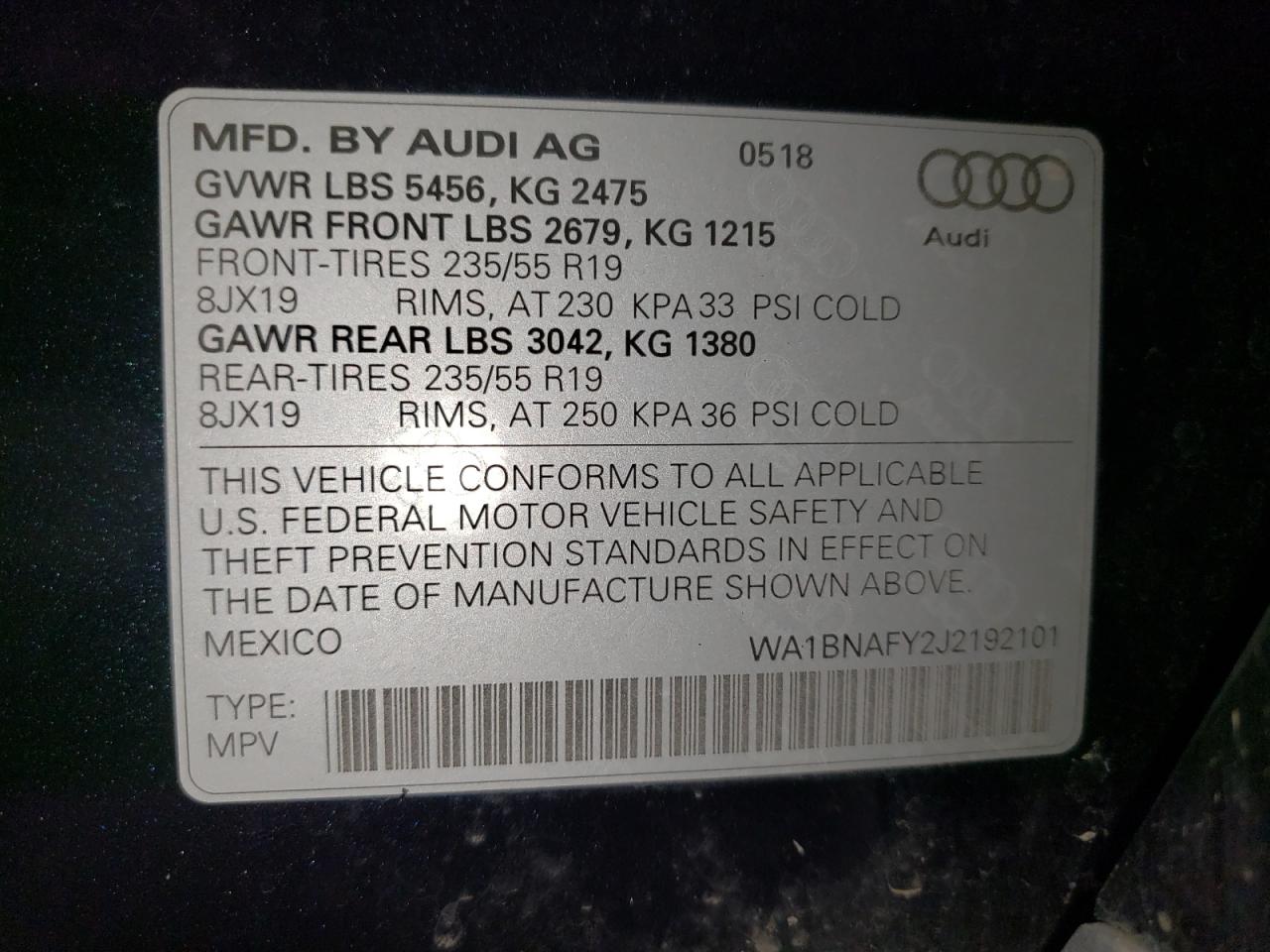 WA1BNAFY2J2192101 2018 Audi Q5 Premium Plus