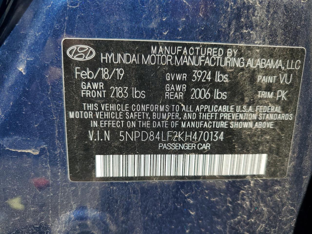 5NPD84LF2KH470134 2019 Hyundai Elantra Sel