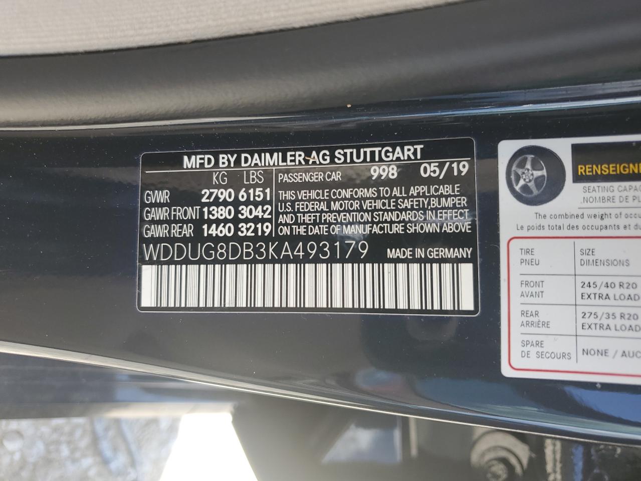 WDDUG8DB3KA493179 2019 Mercedes-Benz S 560