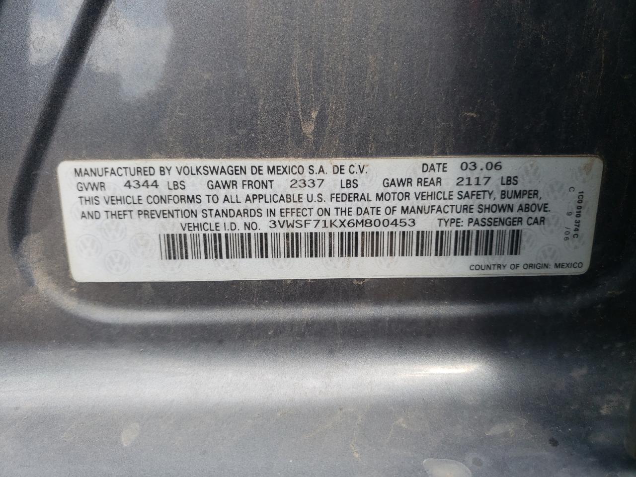 3VWSF71KX6M800453 2006 Volkswagen Jetta 2.5 Option Package 1