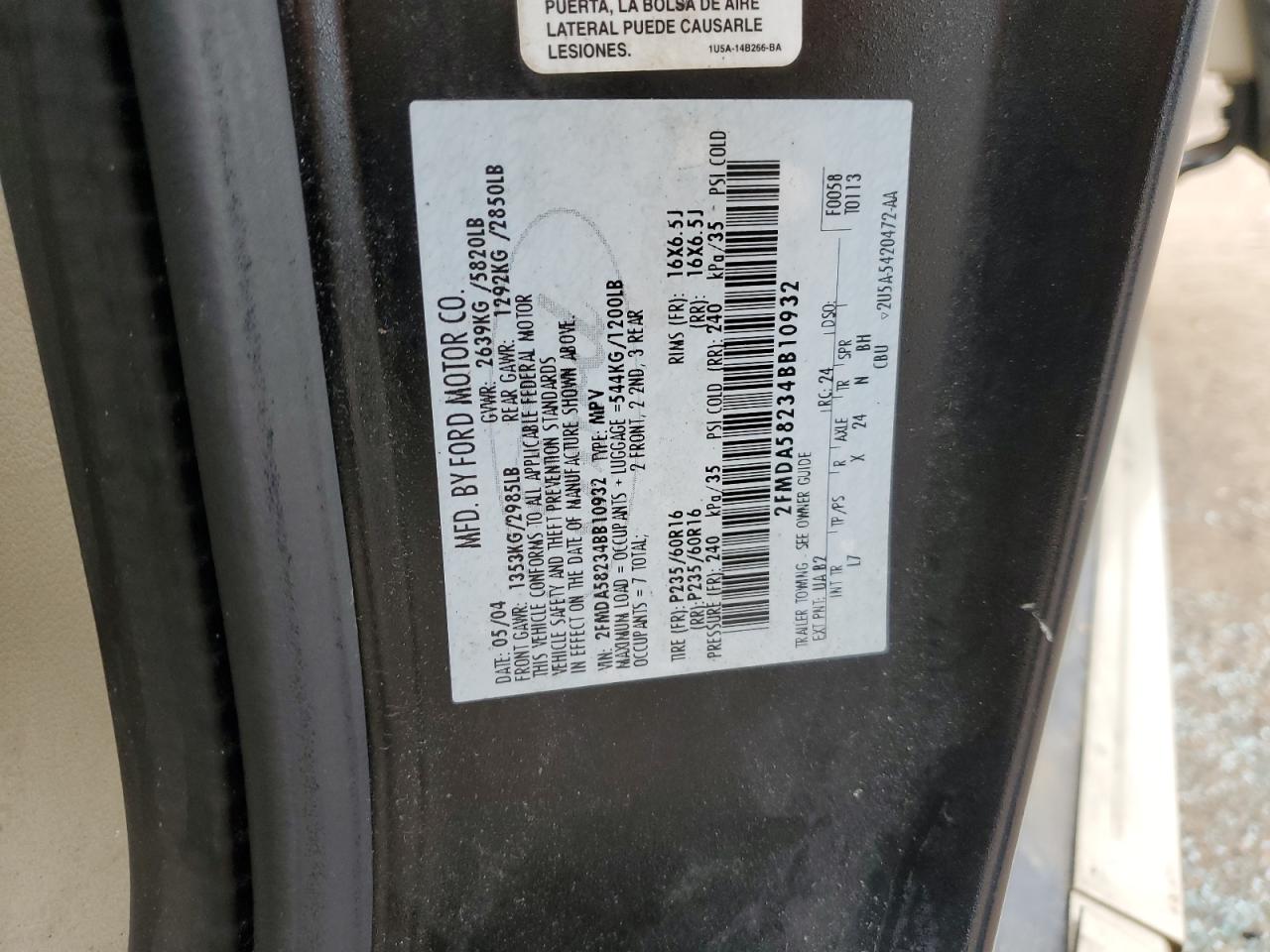 2FMDA58234BB10932 2004 Ford Freestar Limited