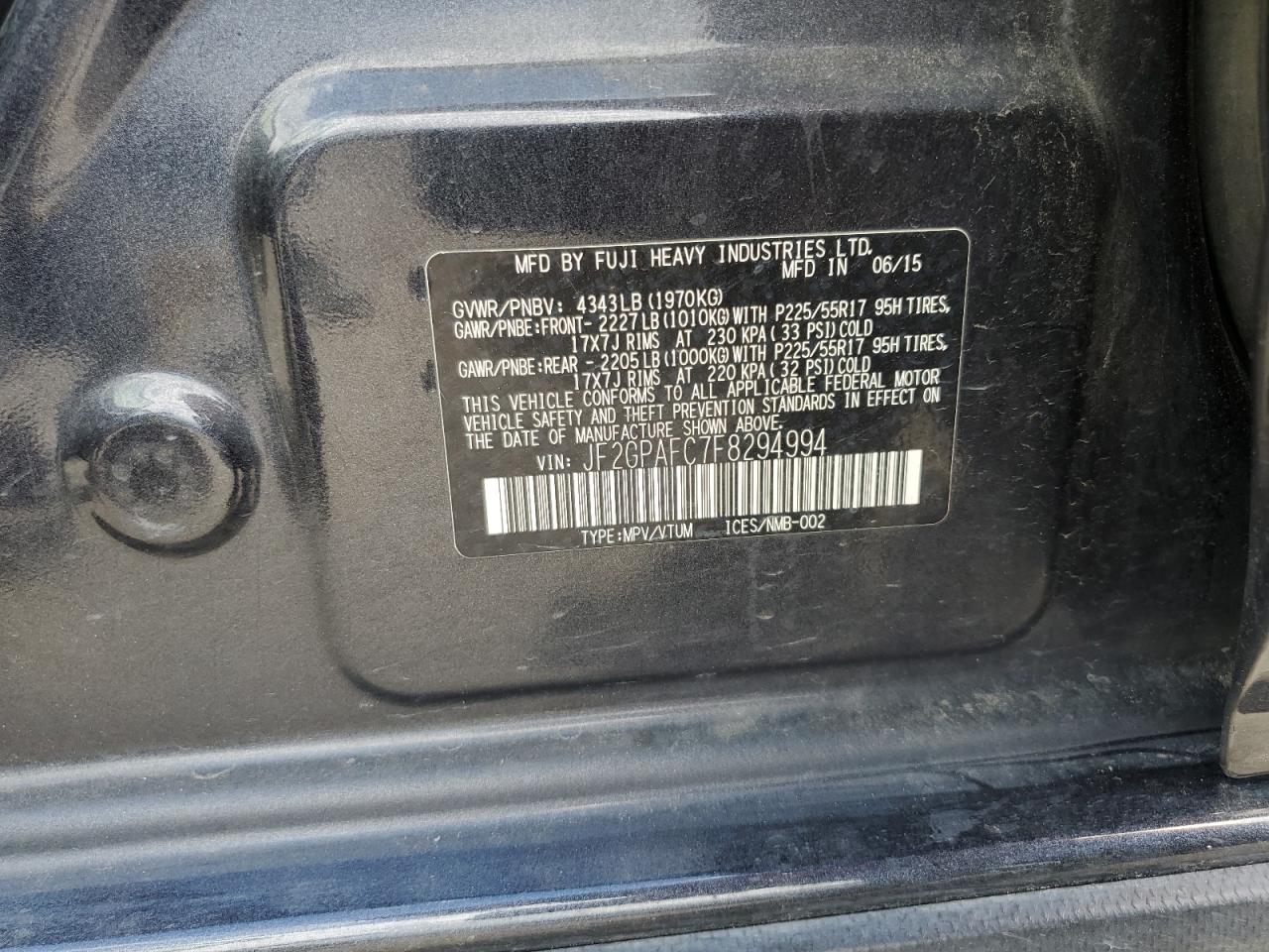 JF2GPAFC7F8294994 2015 Subaru Xv Crosstrek 2.0 Premium