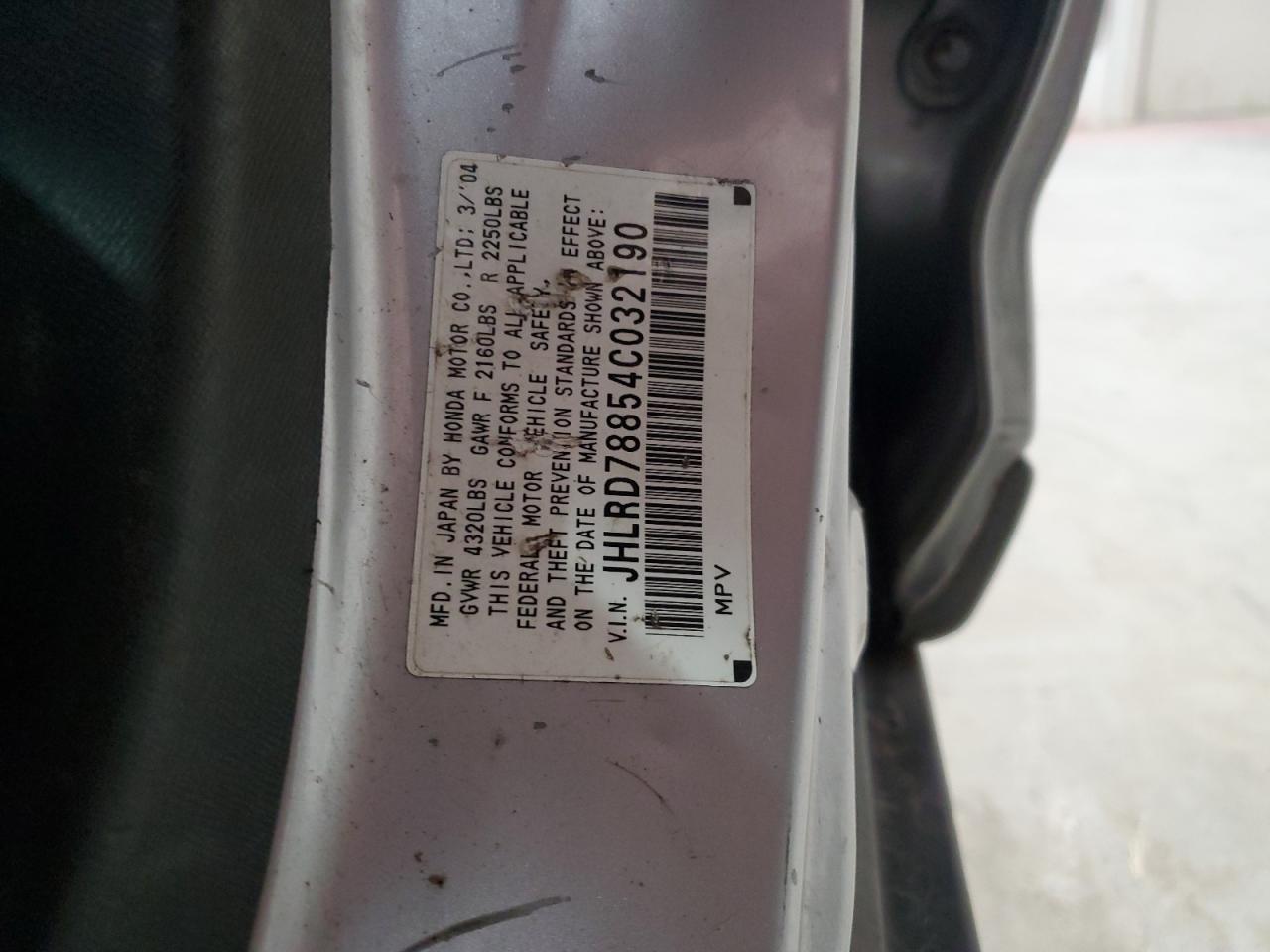 JHLRD78854C032190 2004 Honda Cr-V Ex