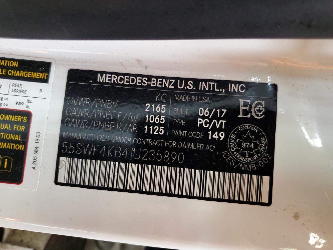 55SWF4KB4JU235890 2018 Mercedes-Benz C 300 4Matic