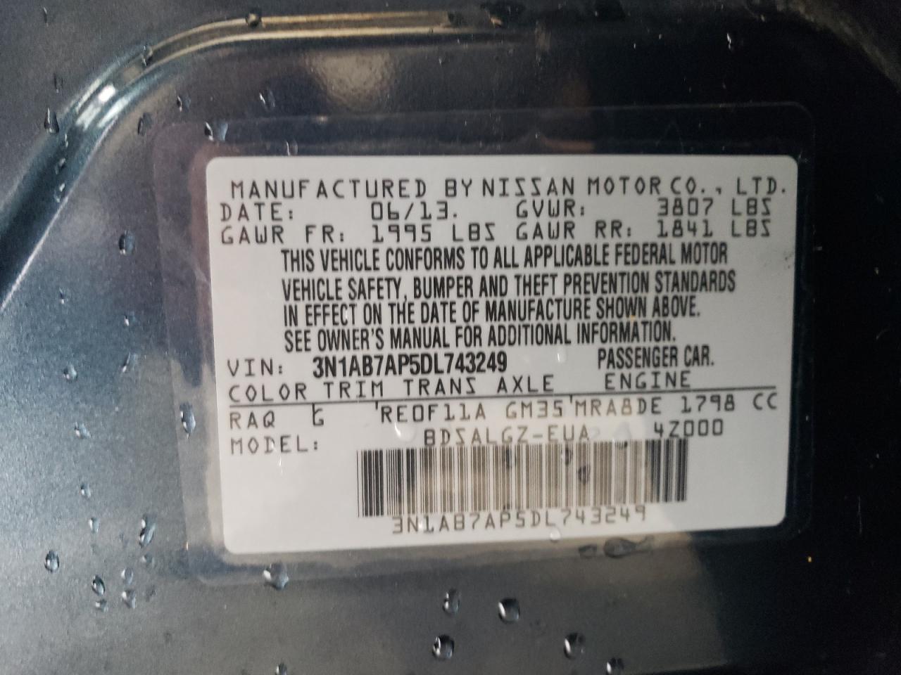 3N1AB7AP5DL743249 2013 Nissan Sentra S