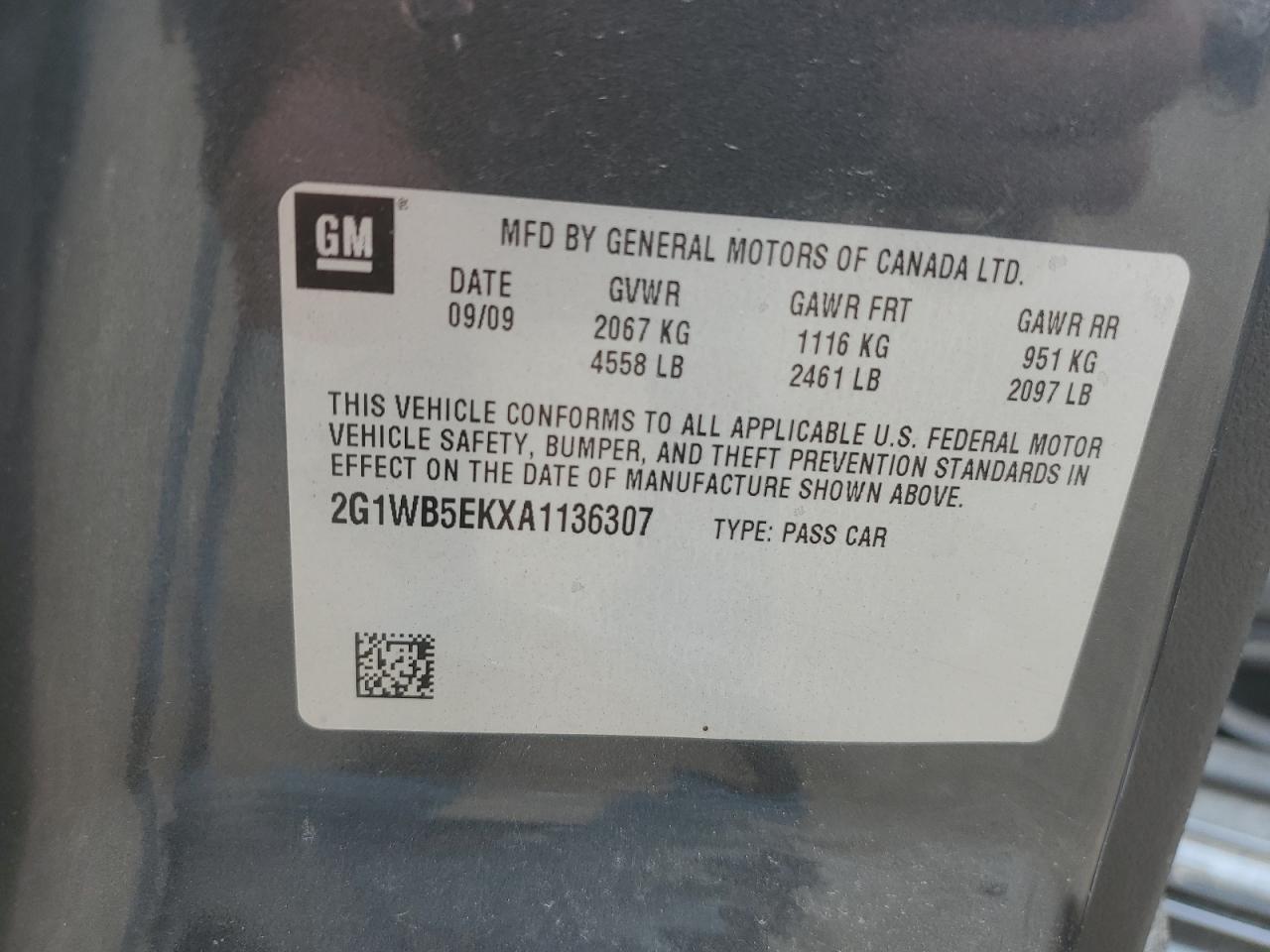 2G1WB5EKXA1136307 2010 Chevrolet Impala Lt