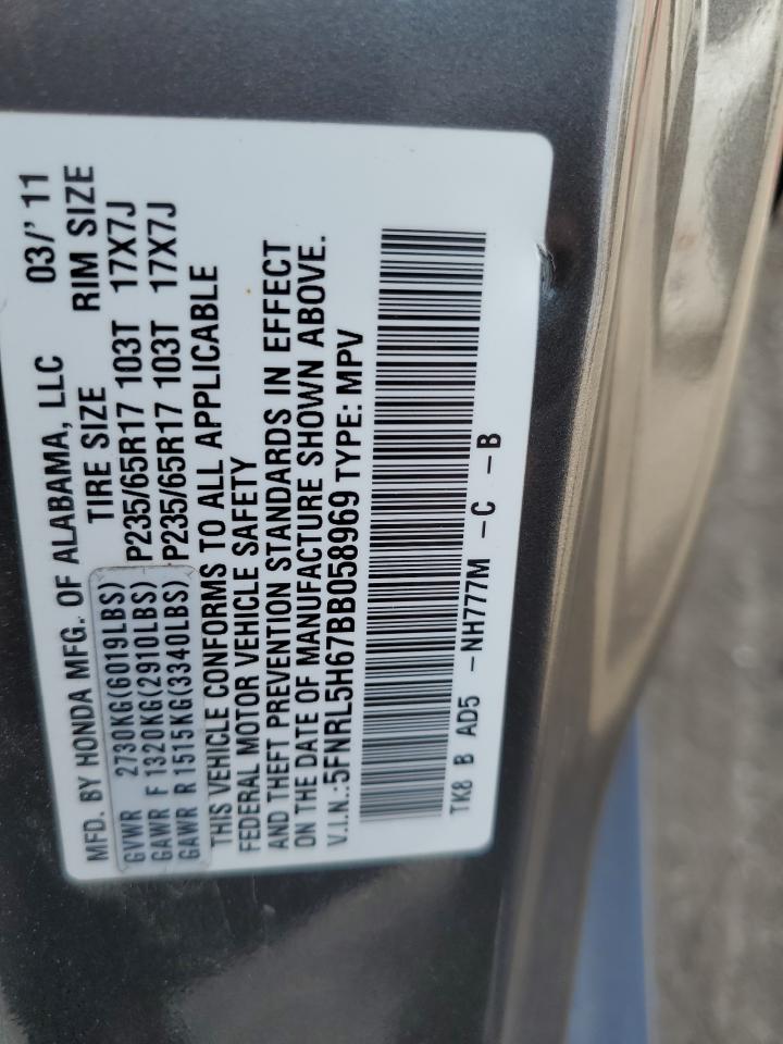 5FNRL5H67BB058969 2011 Honda Odyssey Exl