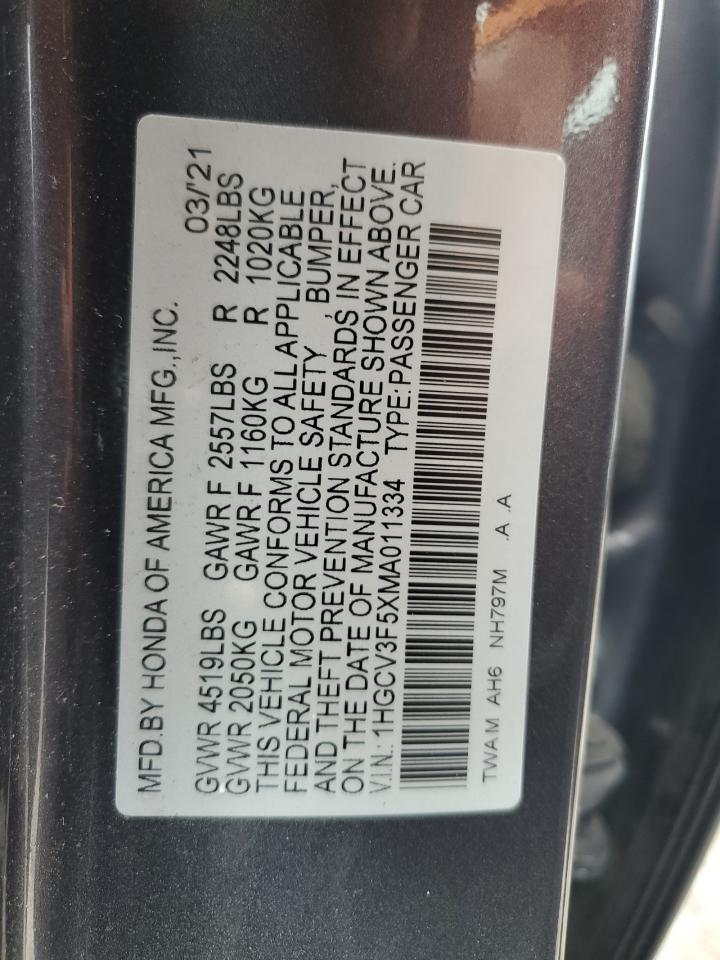 2021 Honda Accord Hybrid Exl vin: 1HGCV3F5XMA011334