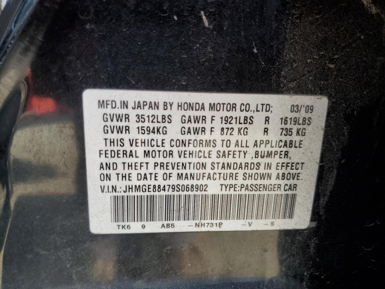 JHMGE88479S068902 2009 Honda Fit Sport