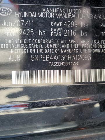 2012 Hyundai Sonata Gls VIN: 5NPEB4AC3CH312093 Lot: 61521834