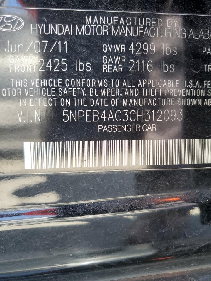 5NPEB4AC3CH312093 2012 Hyundai Sonata Gls