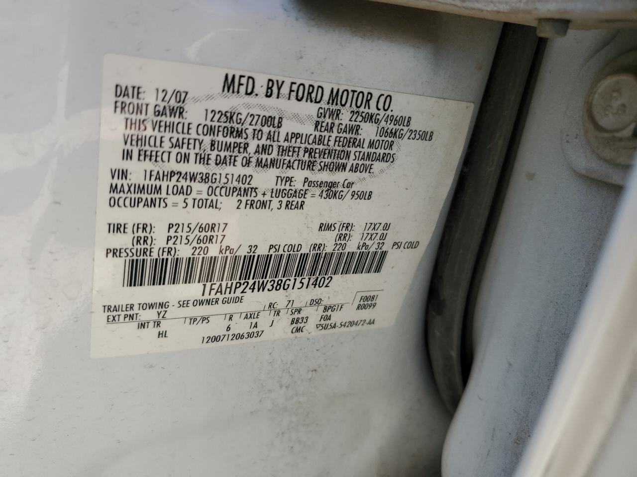 1FAHP24W38G151402 2008 Ford Taurus Sel