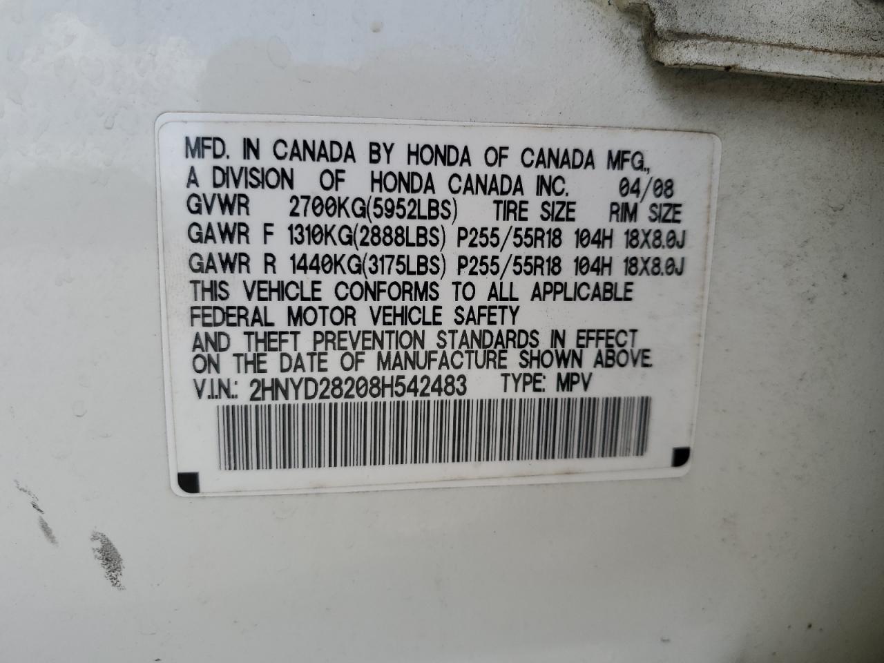 2HNYD28208H542483 2008 Acura Mdx