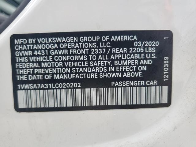 2020 VOLKSWAGEN PASSAT SE - 1VWSA7A31LC020202