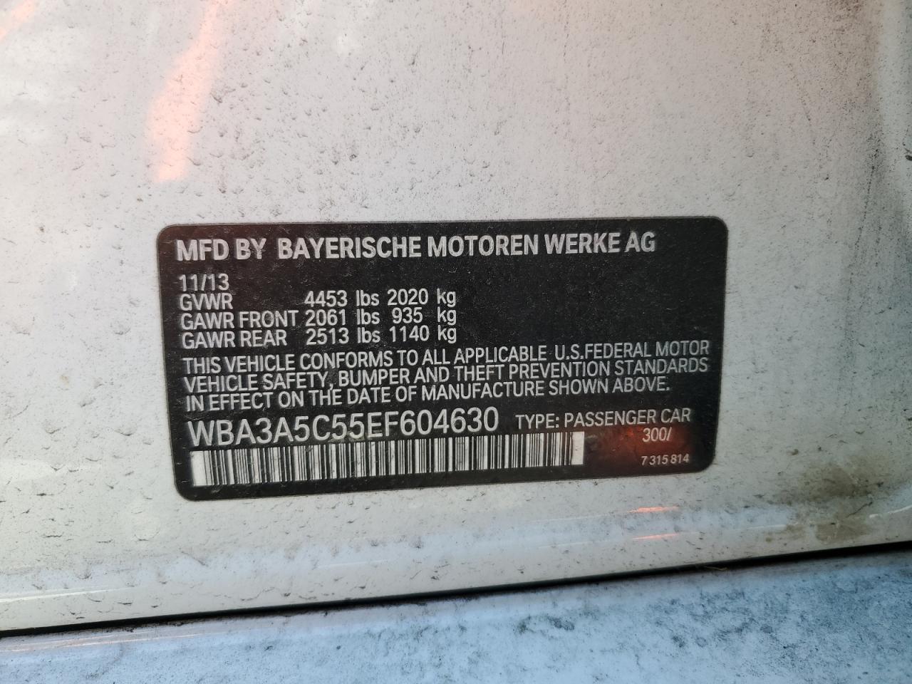 WBA3A5C55EF604630 2014 BMW 328 I