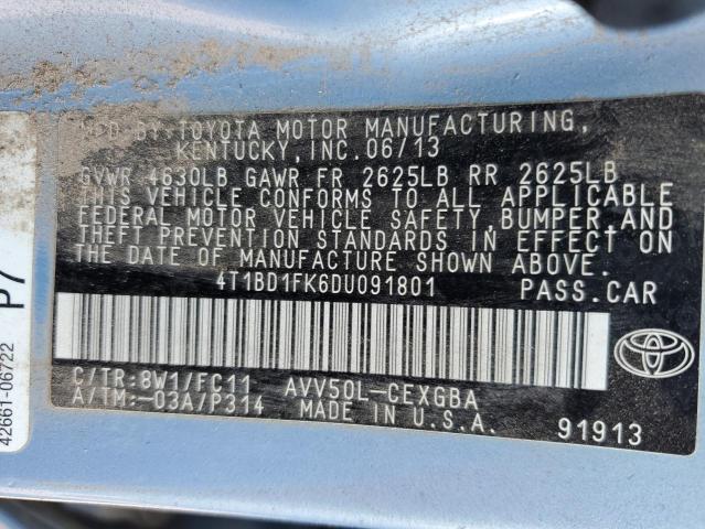 VIN 4T1BD1FK6DU091801 2013 Toyota Camry, Hybrid no.12