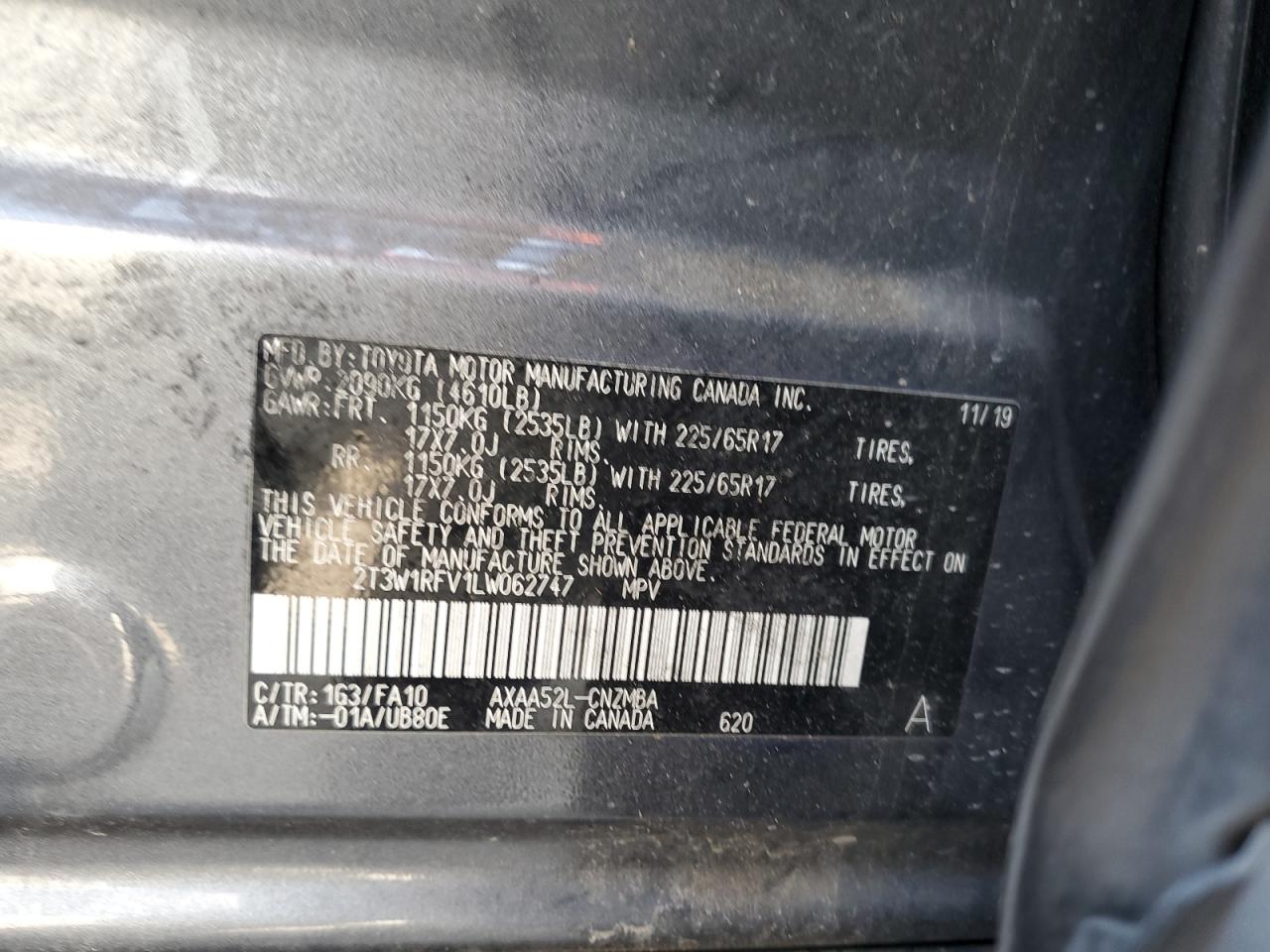 2T3W1RFV1LW062747 2020 Toyota Rav4 Xle