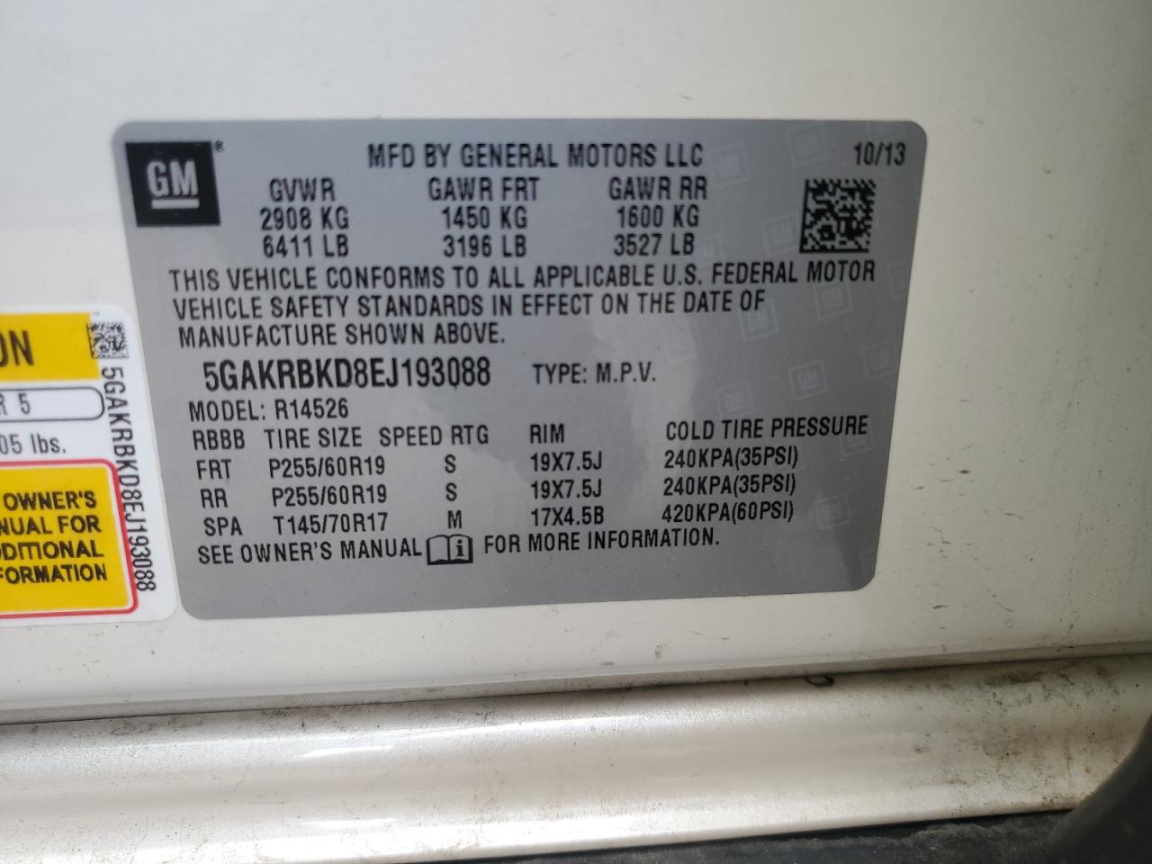 5GAKRBKD8EJ193088 2014 Buick Enclave