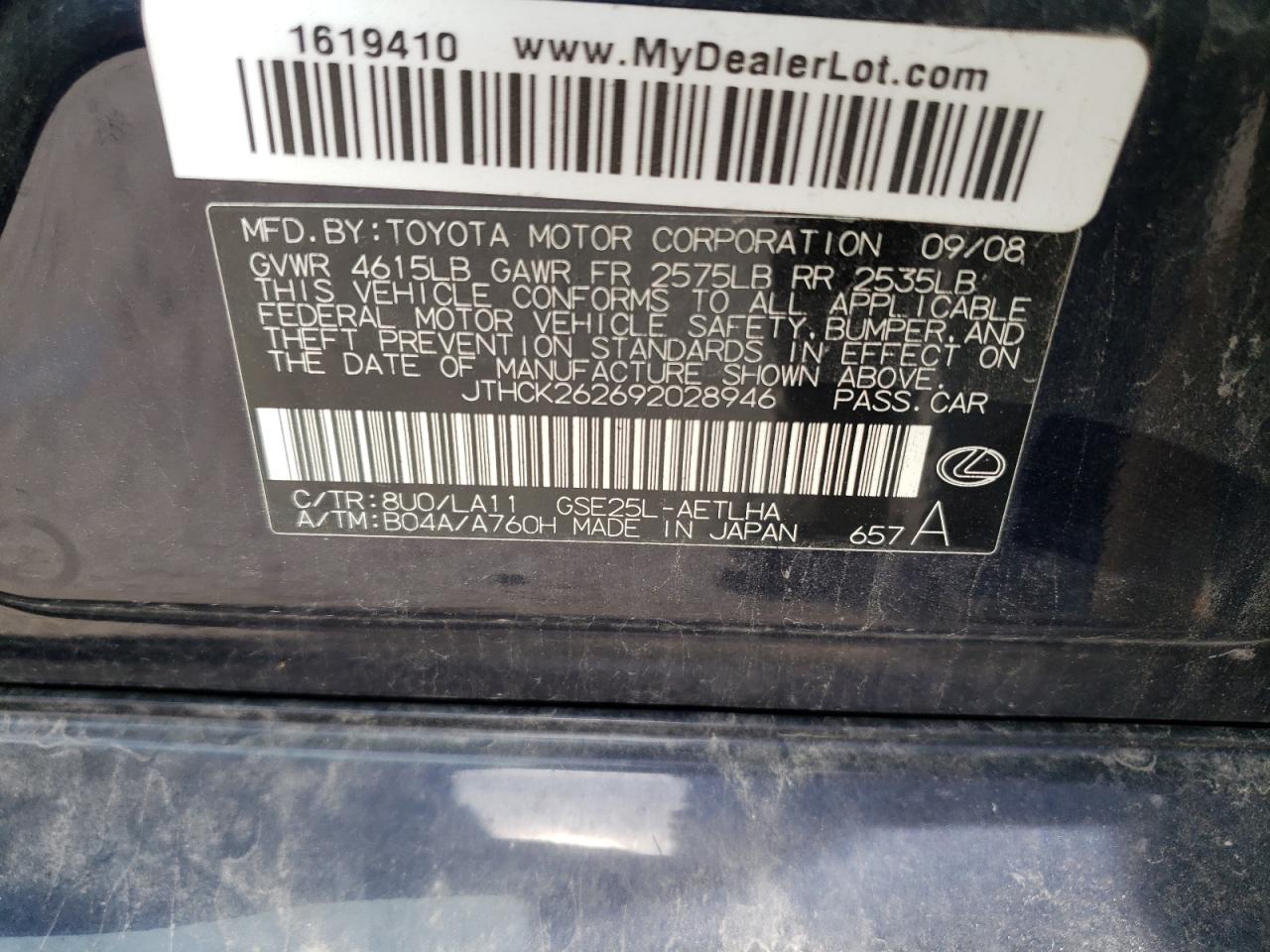 JTHCK262692028946 2009 Lexus Is 250