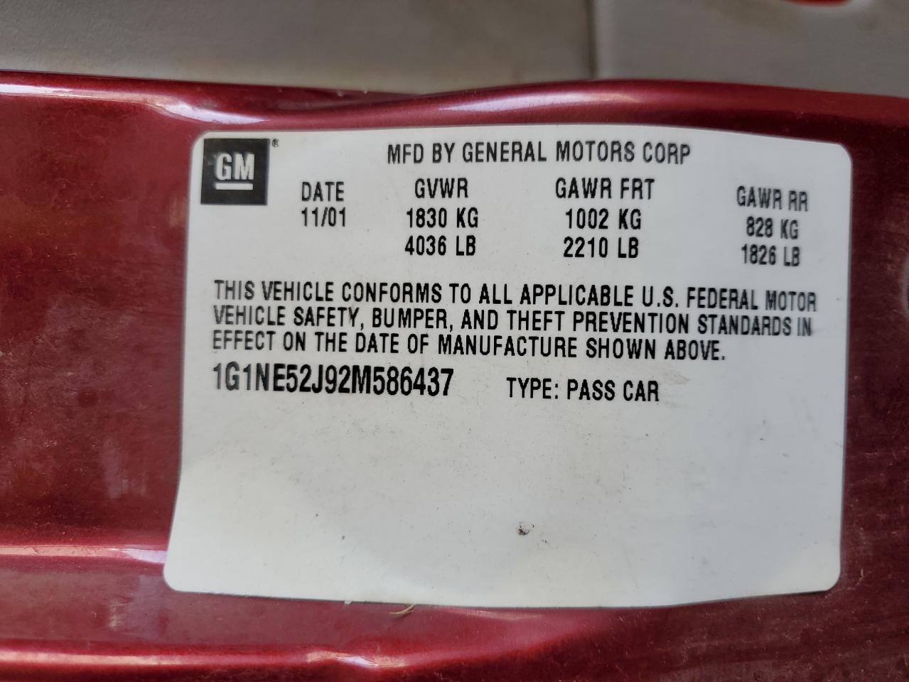 1G1NE52J92M586437 2002 Chevrolet Malibu Ls