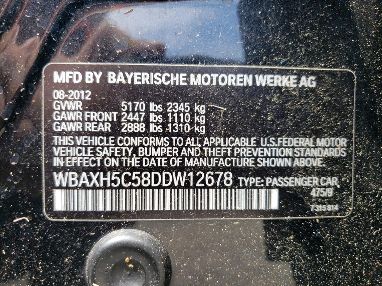 WBAXH5C58DDW12678 2013 BMW 528 Xi