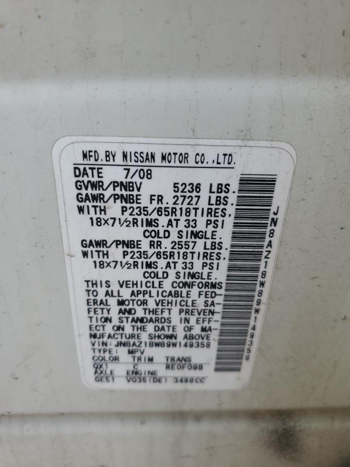 JN8AZ18W89W149358 2009 Nissan Murano S