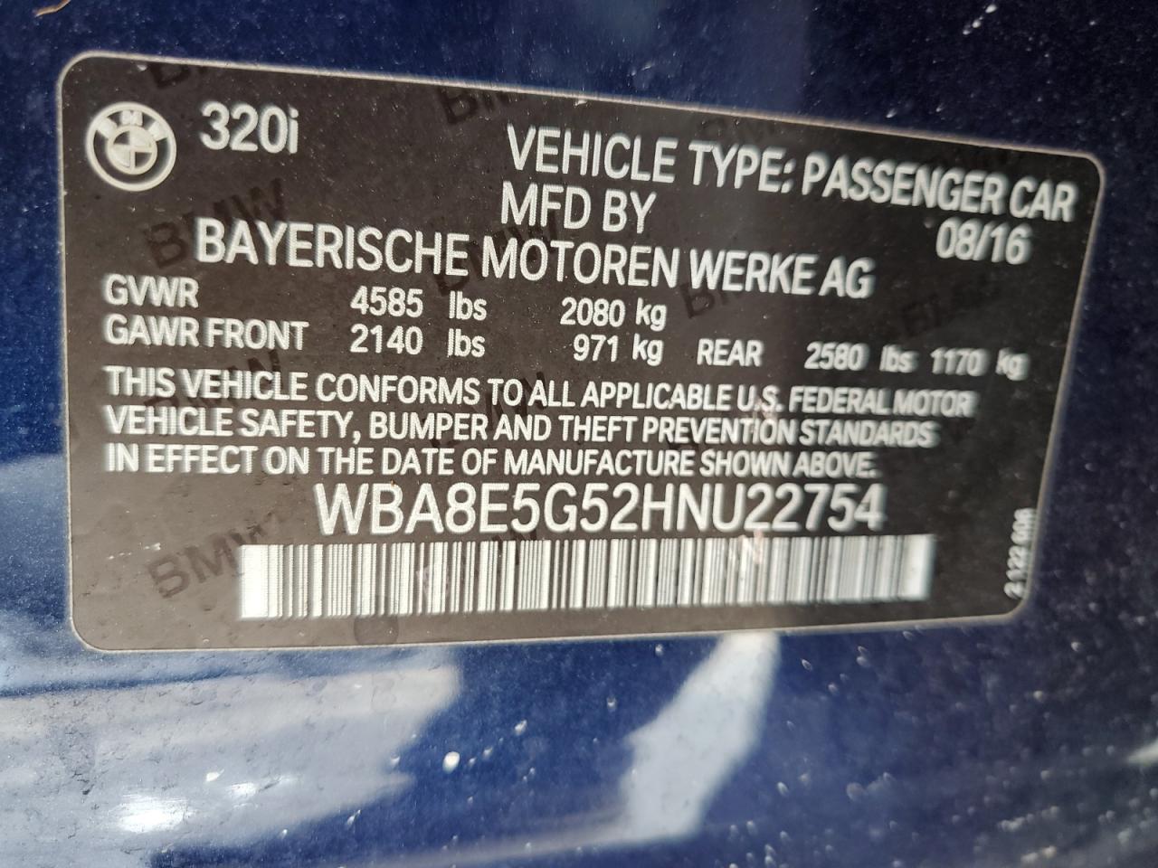 WBA8E5G52HNU22754 2017 BMW 320 Xi