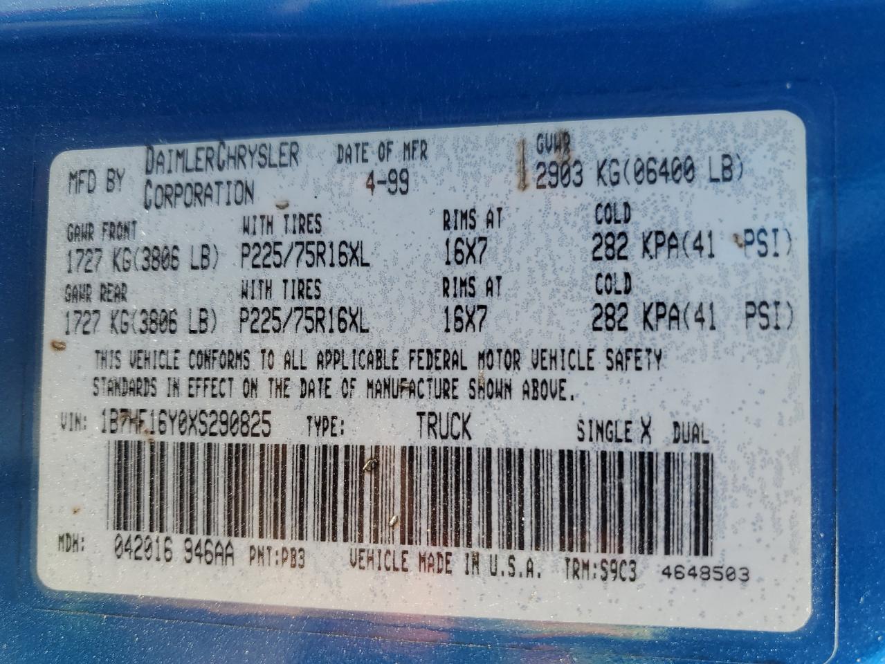 1B7HF16Y0XS290825 1999 Dodge Ram 1500