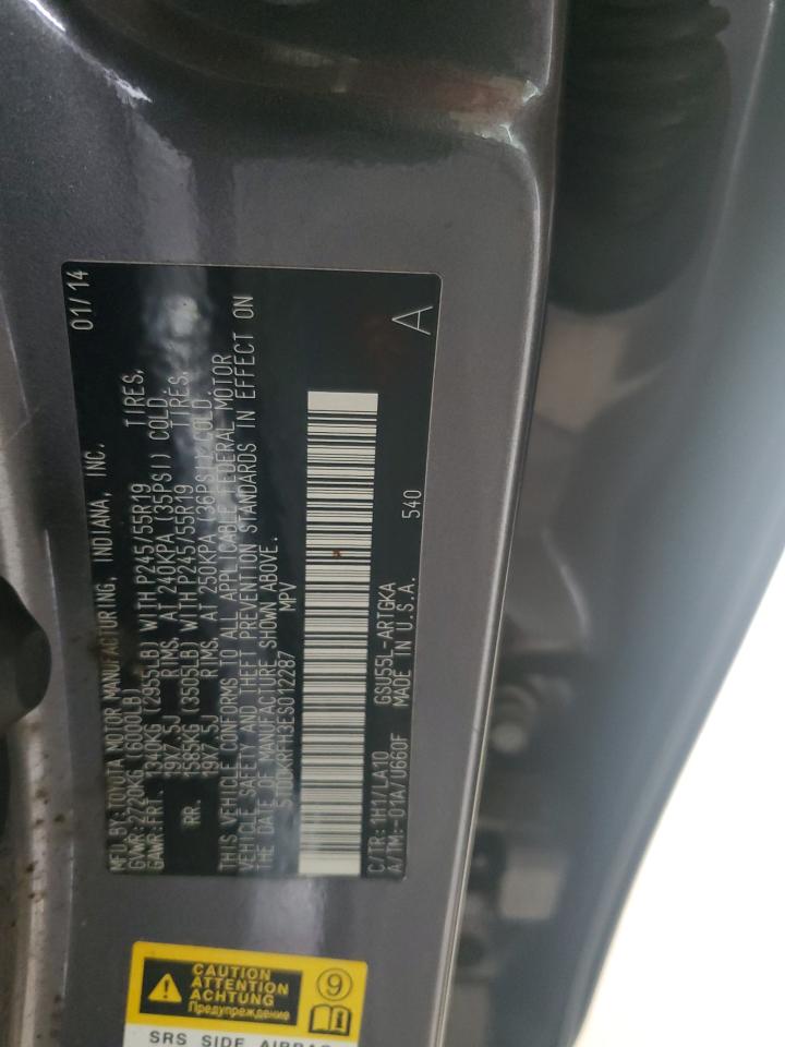 5TDDKRFH3ES012287 2014 Toyota Highlander Limited