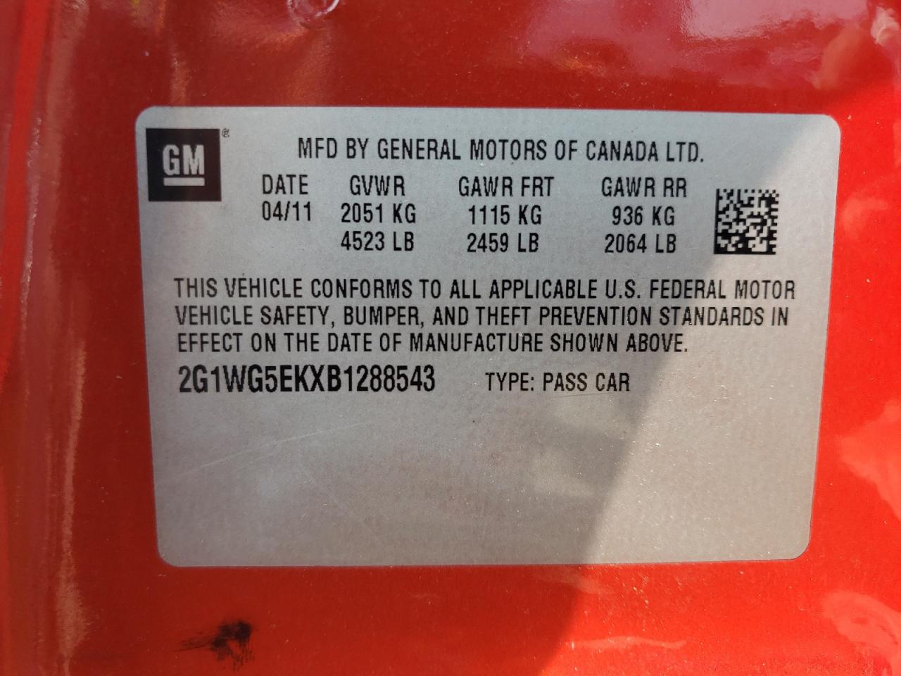 2G1WG5EKXB1288543 2011 Chevrolet Impala Lt