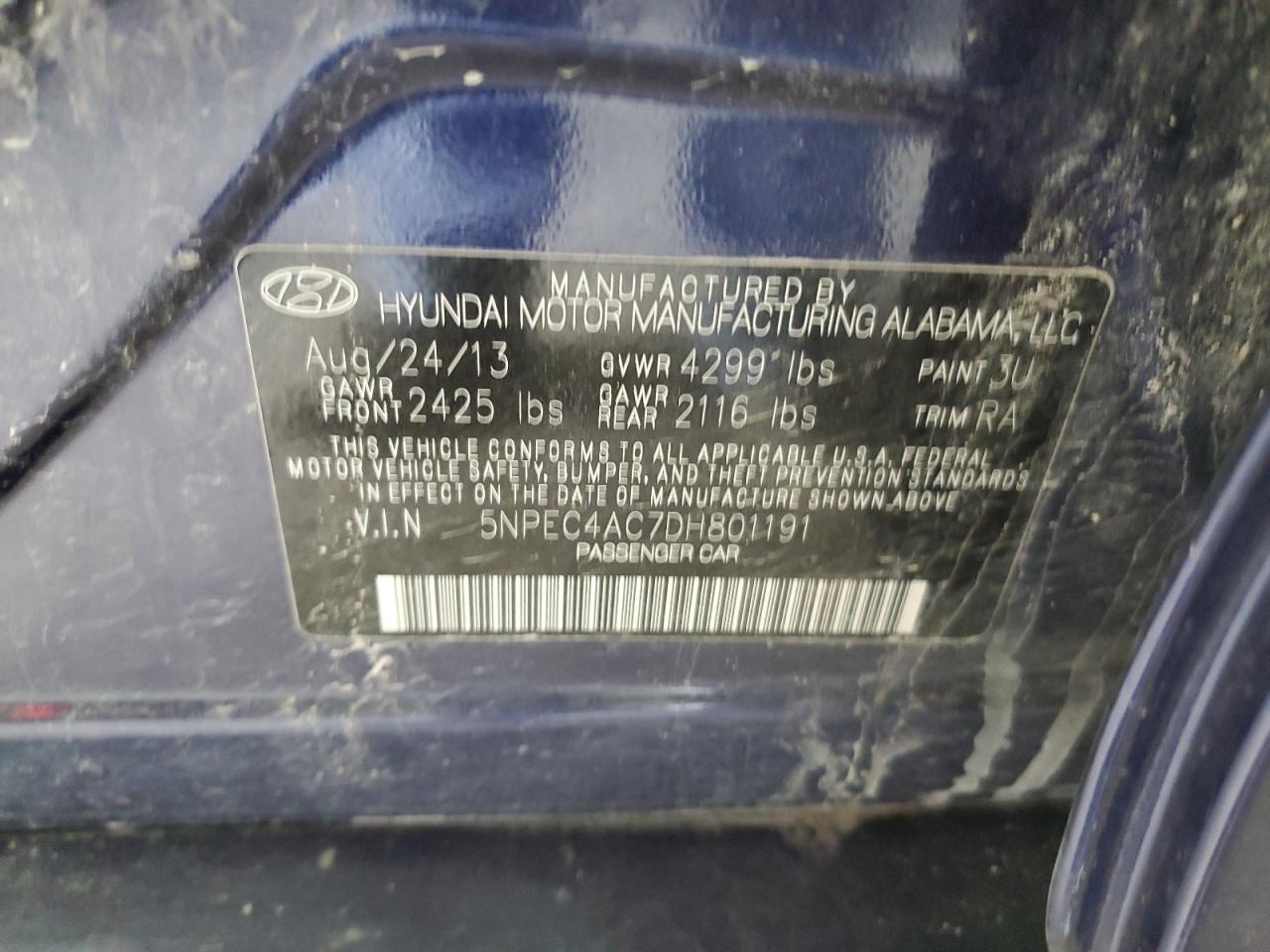 5NPEC4AC7DH801191 2013 Hyundai Sonata Se