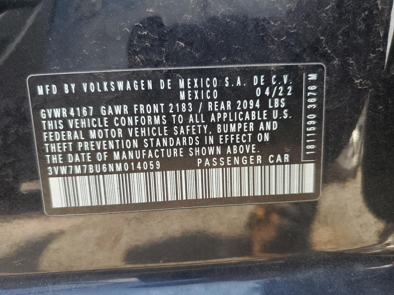 3VW7M7BU6NM014059 2022 Volkswagen Jetta Se