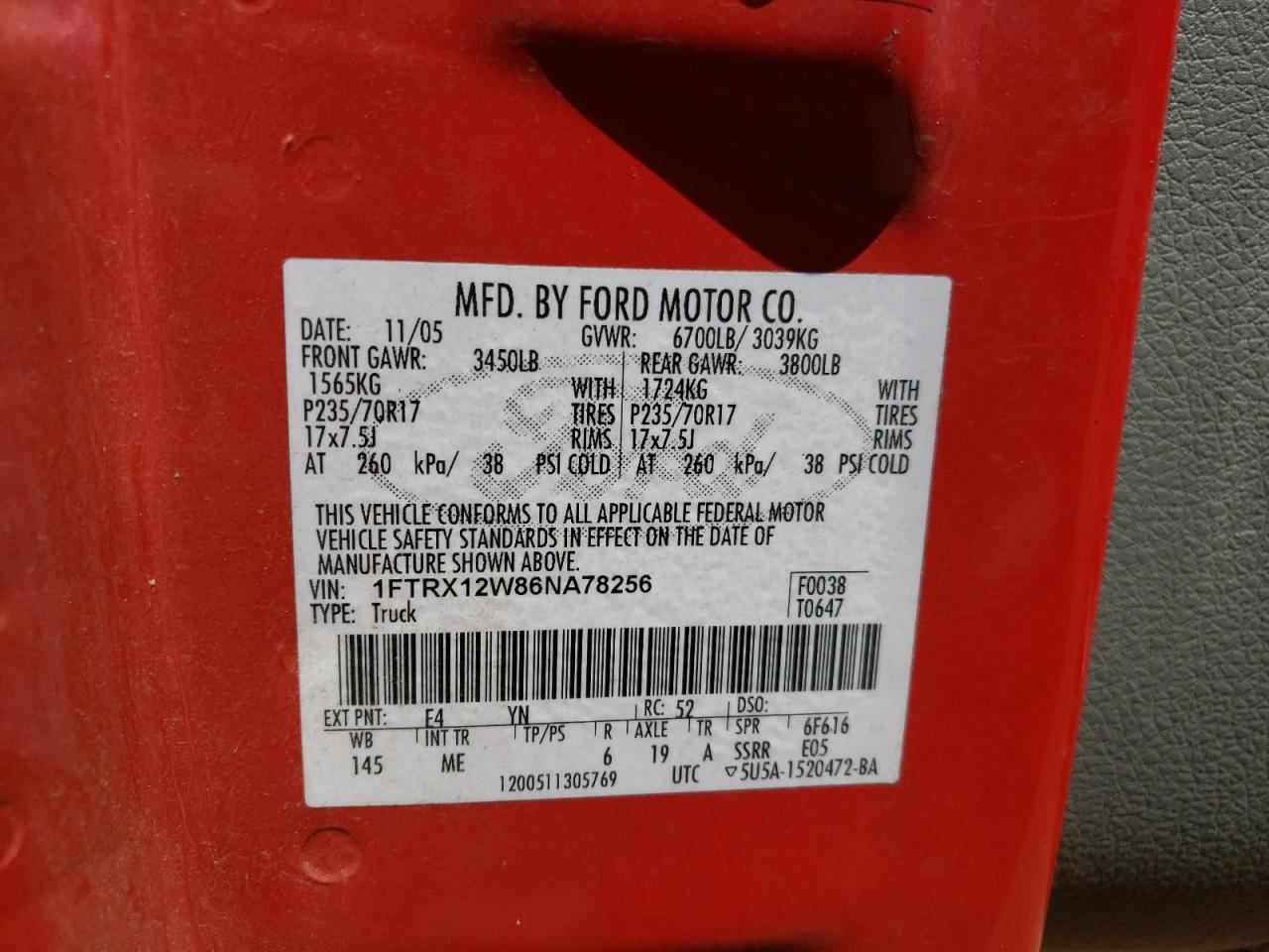 1FTRX12W86NA78256 2006 Ford F150