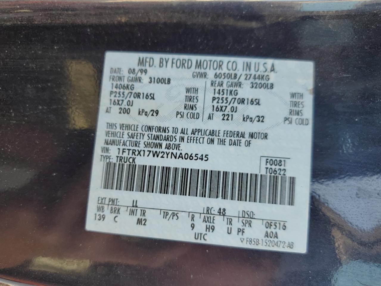 1FTRX17W2YNA06545 2000 Ford F150