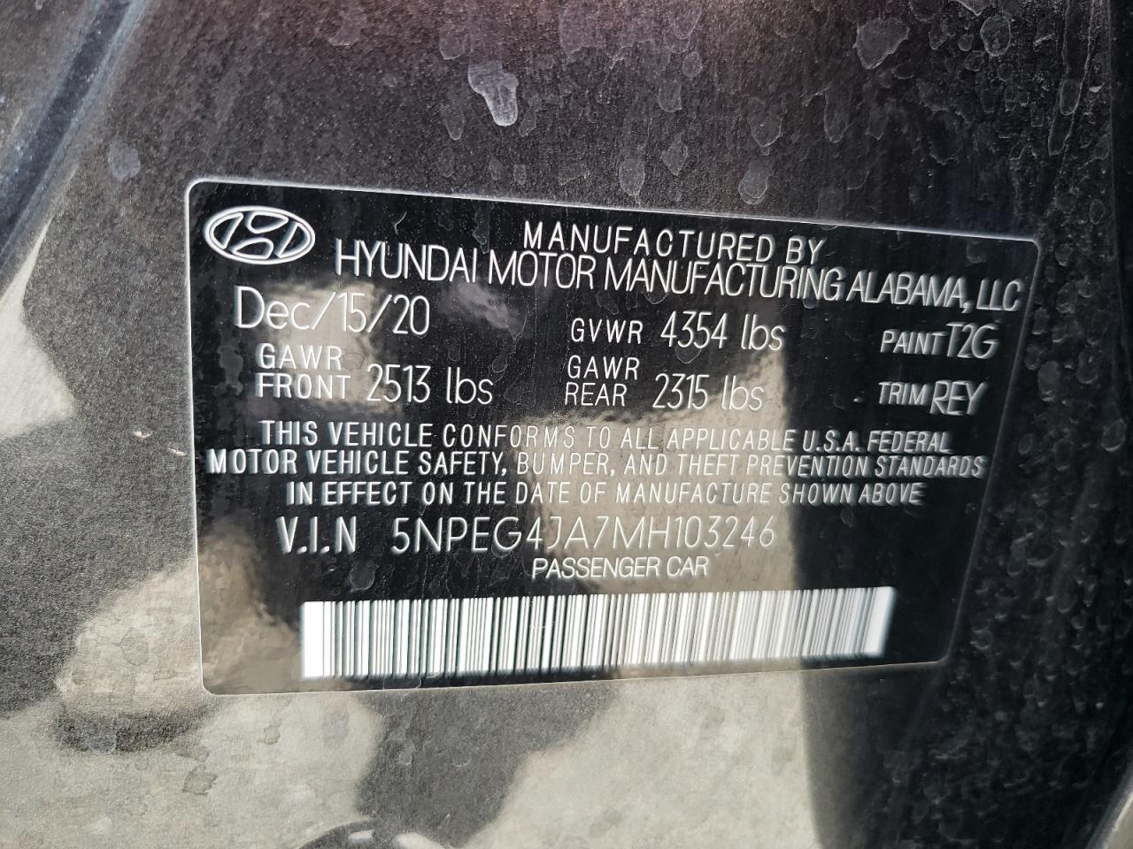 5NPEG4JA7MH103246 2021 Hyundai Sonata Se