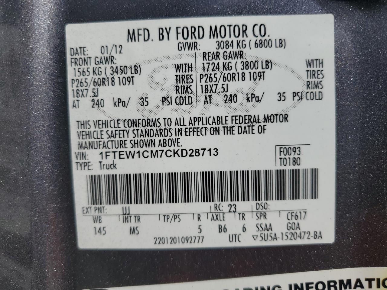 1FTEW1CM7CKD28713 2012 Ford F150 Supercrew