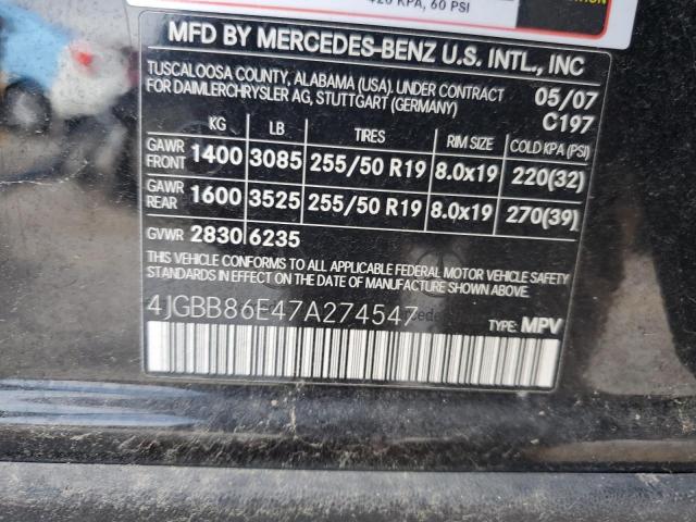 2007 Mercedes-Benz Ml 350 VIN: 4JGBB86E47A274547 Lot: 61243634